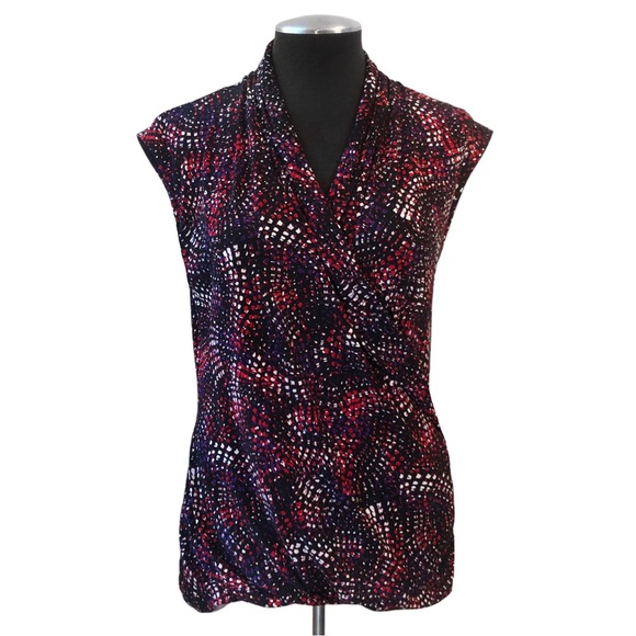 Vince Camuto Tops - Vince Camuto - Drape Neck Faux Wrap Print Stretch Top – Large